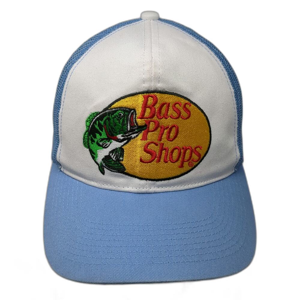 Bass Pro Shops Trucker Hat Blue One Size Bass Fish Patch Mesh Back Snapback